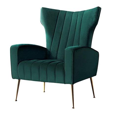 Katoomba green velvet accent chair in a modern living room