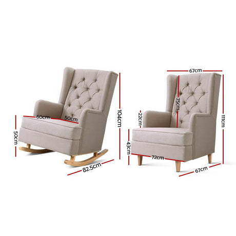 Artiss Gaia Fabric Rocking Chair - Elegant Convertible Design in Multiple Colors