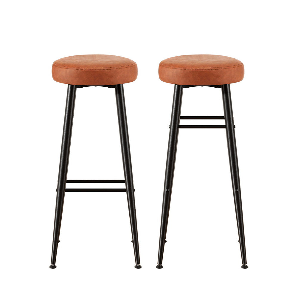 Pair of Artiss brown PU leather round bar stools in contemporary kitchen — Allure Home Collections