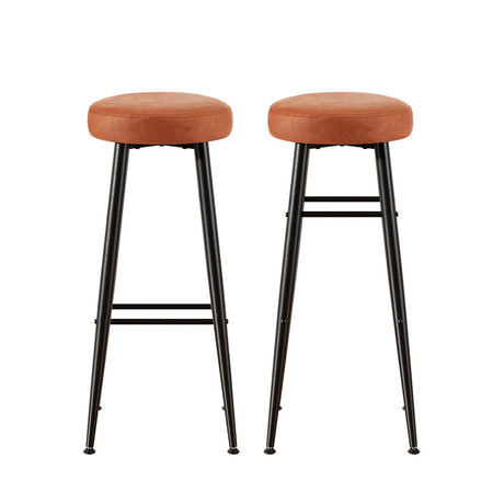 Pair of Artiss brown PU leather round bar stools in contemporary kitchen — Allure Home Collections