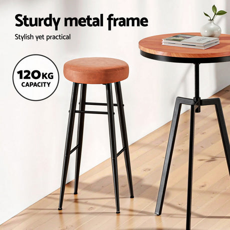 Side profile of Artiss brown round bar stool showing compact backless form — Allure Home Collections
