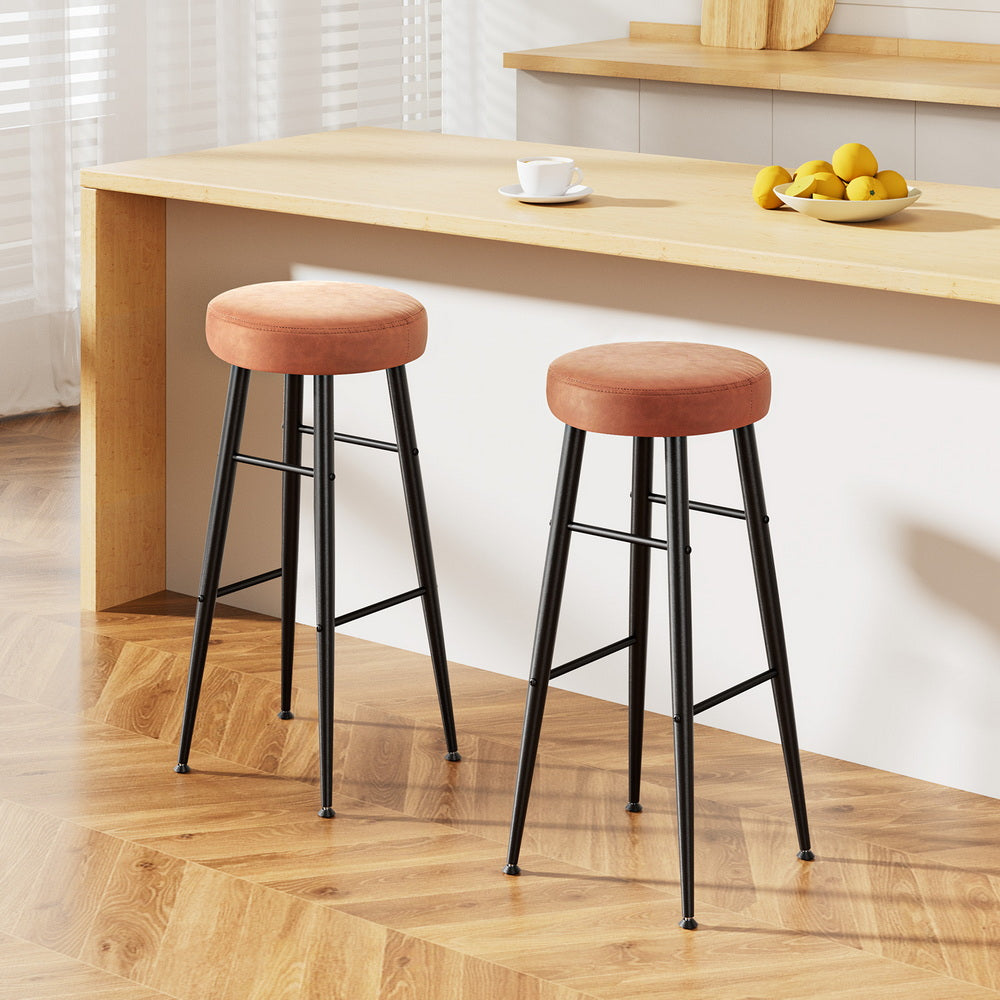 Artiss brown PU leather round backless bar stools set of 2 with thick foam — Allure Home Collections