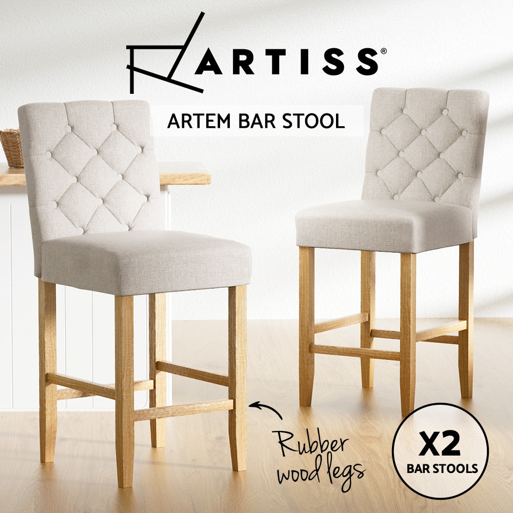 Side profile of Artiss linen bar stool showing elegant frame — Allure Home Collections