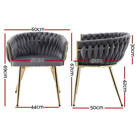Artiss Velvet Weaving Armchair Dining Chair — Single, Multiple Colours — Allure Home Collections