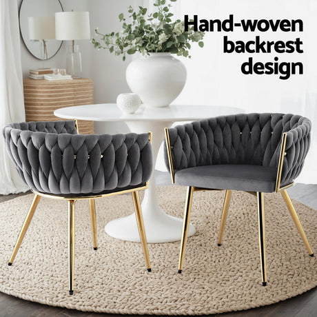 Artiss Velvet Weaving Armchair Dining Chair — Single, Multiple Colours — Allure Home Collections