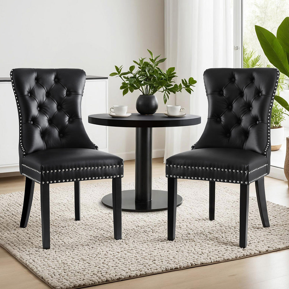 Artiss PU Leather Button-Tufted Dining Chairs — Set of 2, Black, Beige or Grey — Allure Home Collections