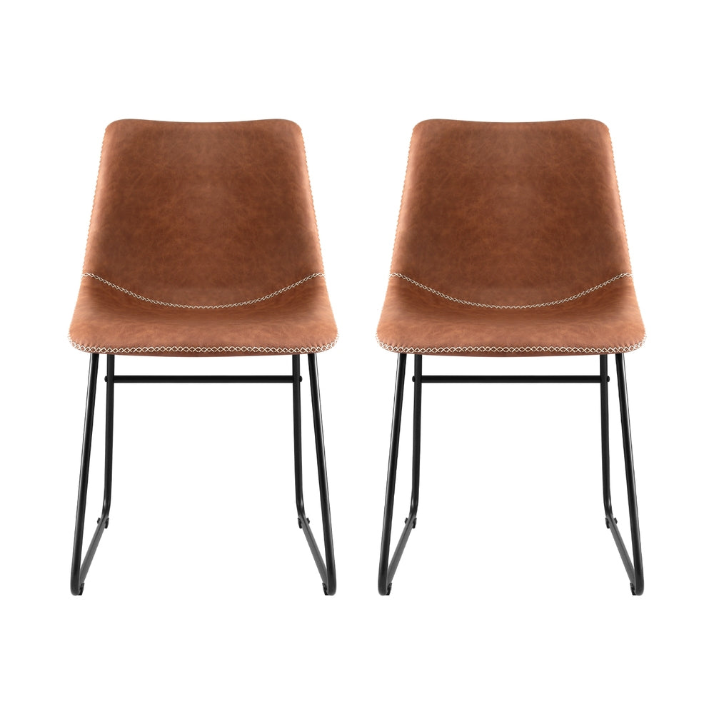 Artiss Retro PU Leather Dining Chairs with Cross-Stitch Detail — Set of 2 — Allure Home Collections