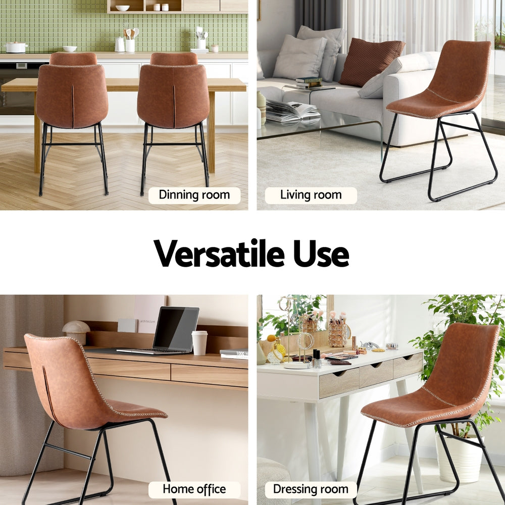 Artiss Retro PU Leather Dining Chairs with Cross-Stitch Detail — Set of 2 — Allure Home Collections
