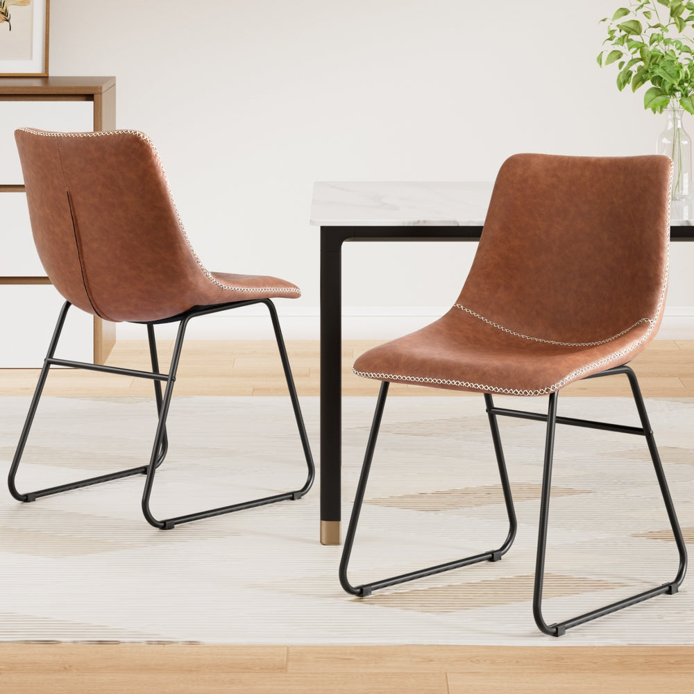 Artiss Retro PU Leather Dining Chairs with Cross-Stitch Detail — Set of 2 — Allure Home Collections