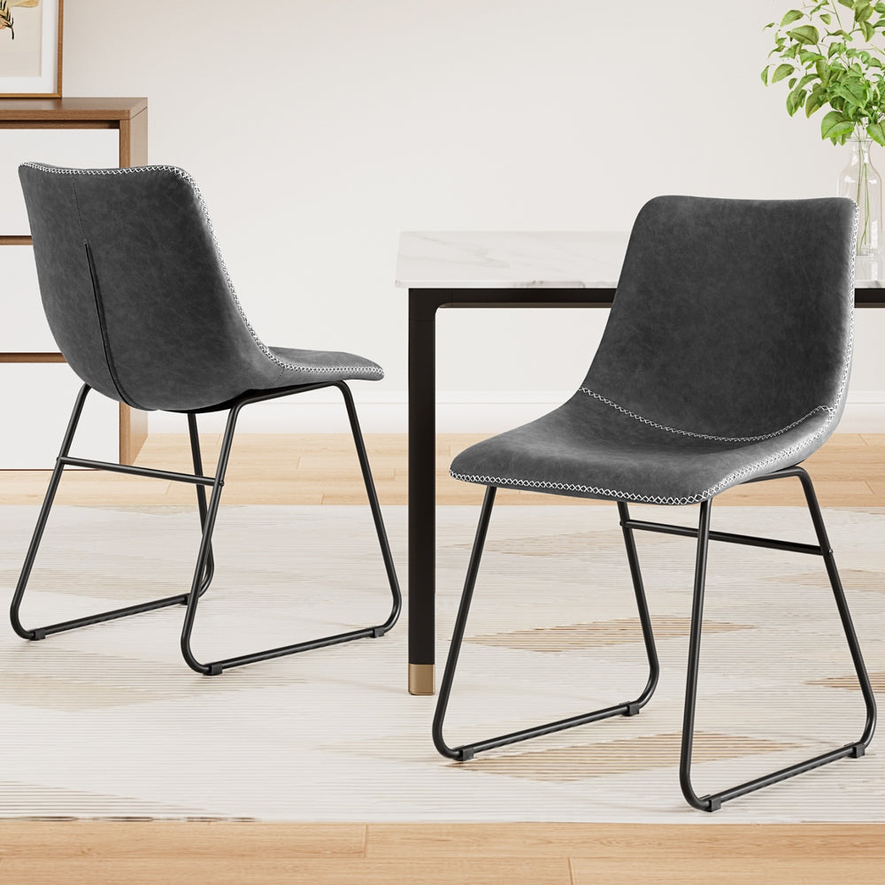 Artiss Retro PU Leather Dining Chairs with Cross-Stitch Detail — Set of 2 — Allure Home Collections