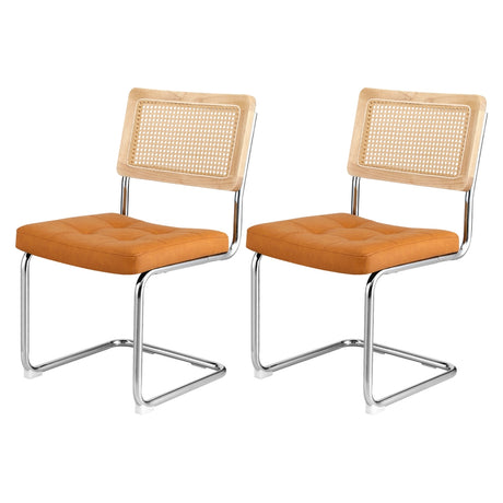 PU Leather Rattan Cantilever Dining Chairs — Brown, Set of 2 — Allure Home Collections