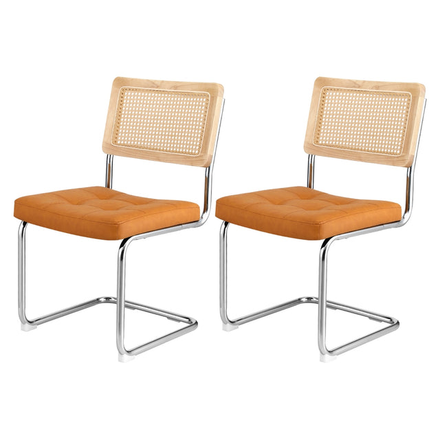 PU Leather Rattan Cantilever Dining Chairs — Brown, Set of 2 — Allure Home Collections