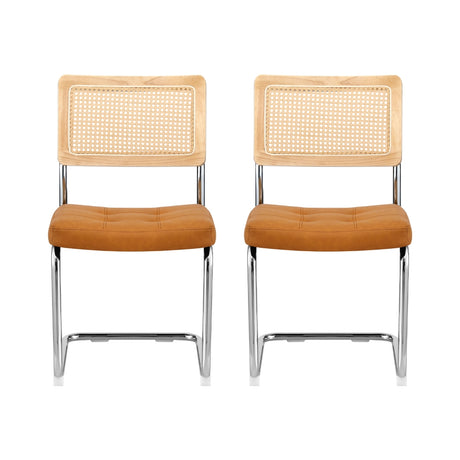 PU Leather Rattan Cantilever Dining Chairs — Brown, Set of 2 — Allure Home Collections