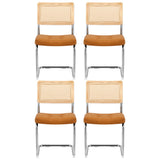 PU Leather Rattan Cantilever Dining Chairs — Brown, Set of 4 — Allure Home Collections