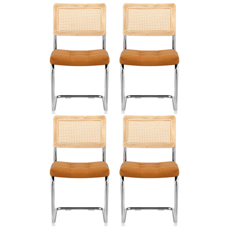 PU Leather Rattan Cantilever Dining Chairs — Brown, Set of 4 — Allure Home Collections