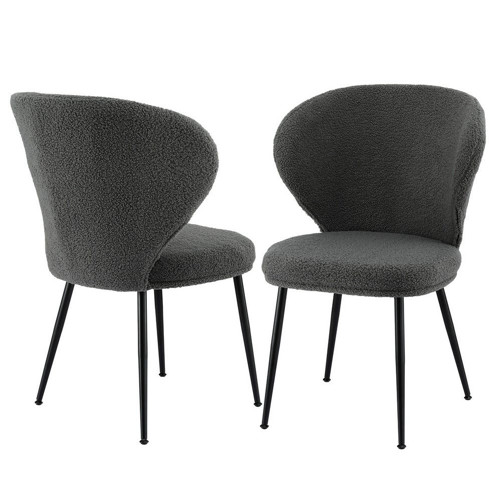 Aldgate grey sherpa wing back dining chairs with steel legs in a contemporary dining room