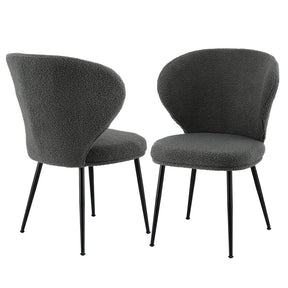 Aldgate grey sherpa wing back dining chairs with steel legs in a contemporary dining room