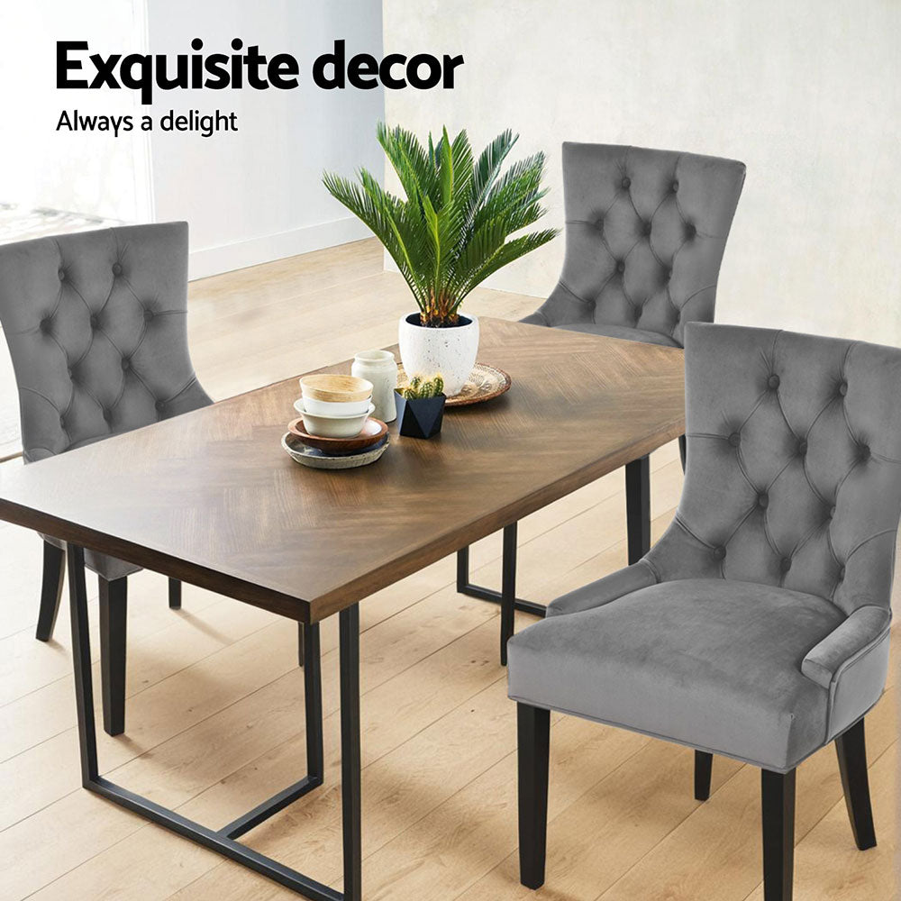 Artiss Cayes Grey Velvet French Provincial Dining Chairs — Set of 4 — Allure Home Collections
