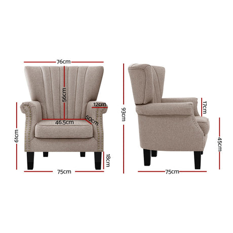 Artiss Andrew Wingback Armchair in Beige