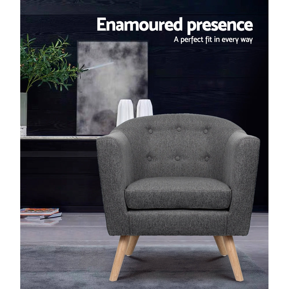 Artiss Adora Grey Faux Linen Armchair