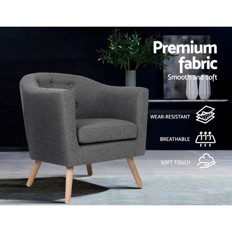 Artiss Adora Grey Faux Linen Armchair