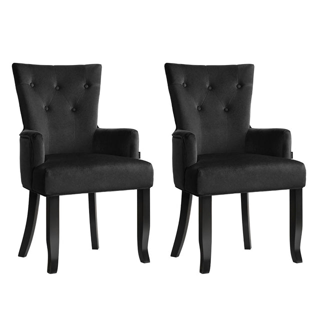 Artiss Cayes French Provincial Velvet Dining Chairs — Black, Set of 2 — Allure Home Collections