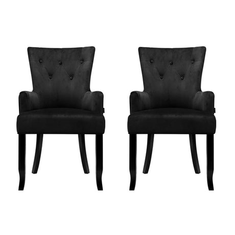 Artiss Cayes French Provincial Velvet Dining Chairs — Black, Set of 2 — Allure Home Collections