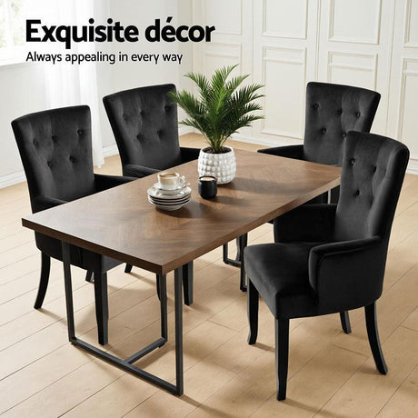 Artiss Cayes French Provincial Velvet Dining Chairs — Black, Set of 2 — Allure Home Collections
