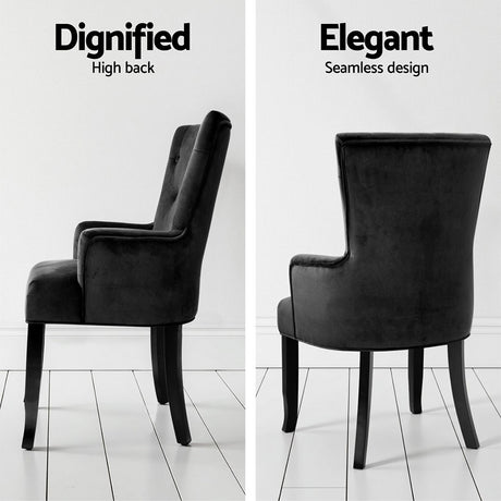 Artiss Cayes French Provincial Velvet Dining Chairs — Black, Set of 2 — Allure Home Collections