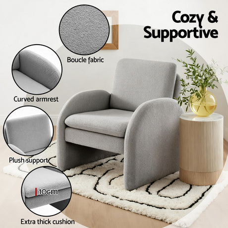 Juno Tub Boucle Armchair, Grey, view 6