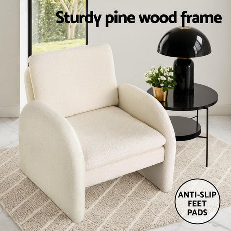 Artiss Boucle White Armchair Accent Chair with Curved Ergonomic Design