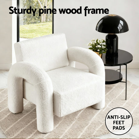 Lila Curved Boucle Armchair, White, view 5