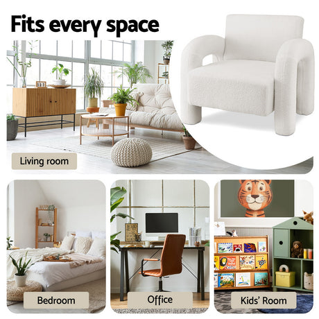 Lila Curved Boucle Armchair, White, view 7