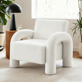 Sun Valley white boucle accent chair in a modern living room