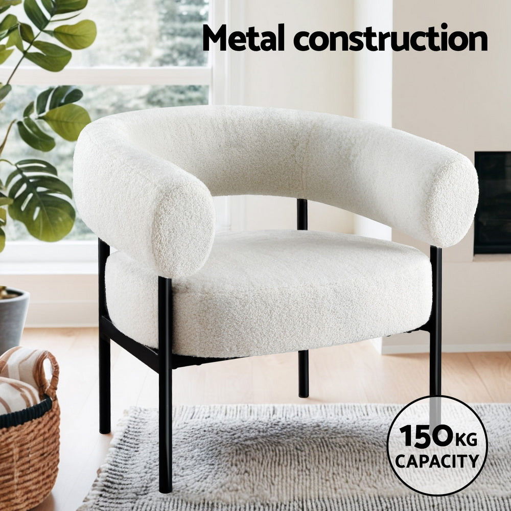 Artiss Curved Boucle White Accent Armchair