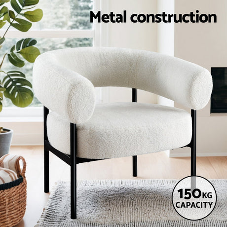 Artiss Curved Boucle White Accent Armchair