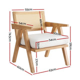 Artiss Velvet Armchair with Rattan Backrest and Rubberwood Frame