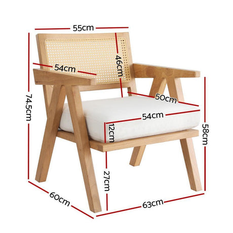 Artiss Velvet Armchair with Rattan Backrest and Rubberwood Frame