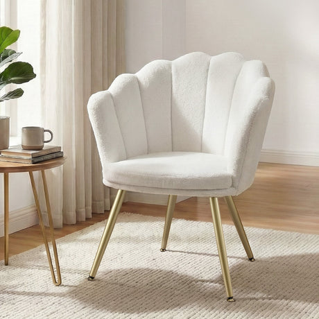 Clarence white teddy fleece accent chair in a modern living room