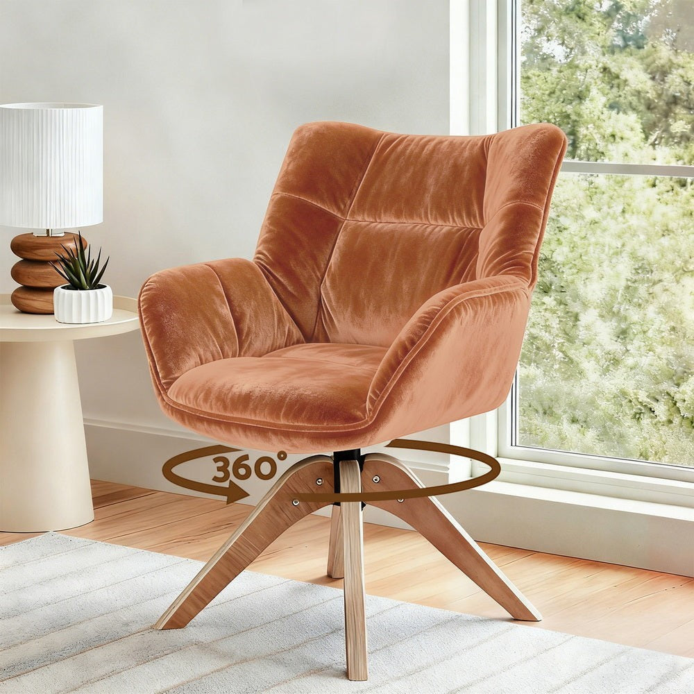 Lawson brown velvet swivel armchair in a modern living room