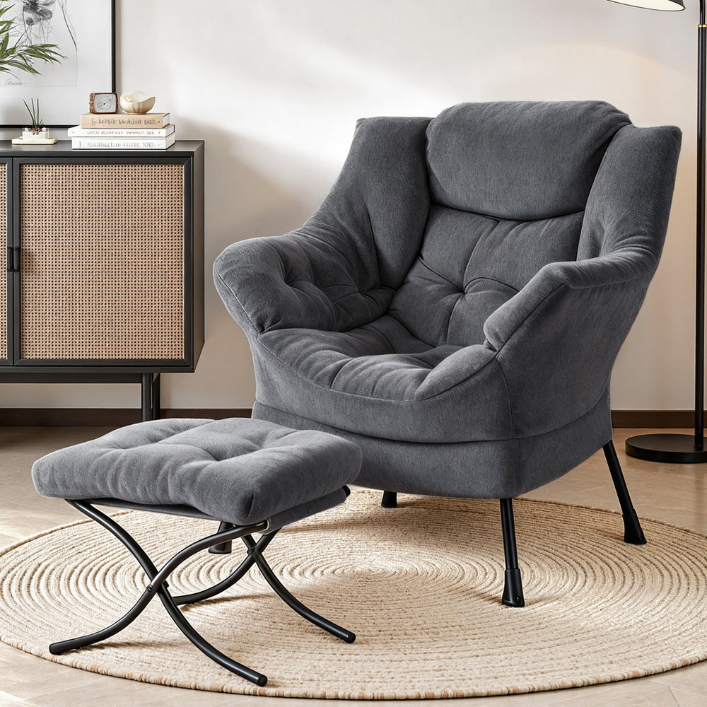 Woodford grey velvet accent chair in a modern living room