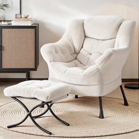 Woodford white velvet accent chair in a modern living room