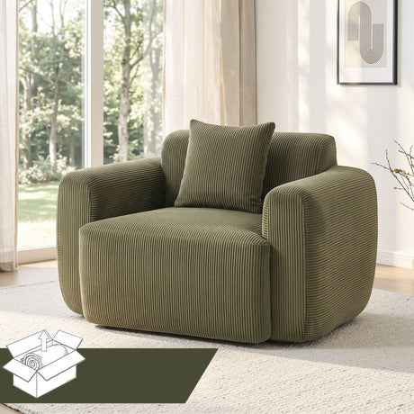 Winmalee green corduroy armchair in a modern living room