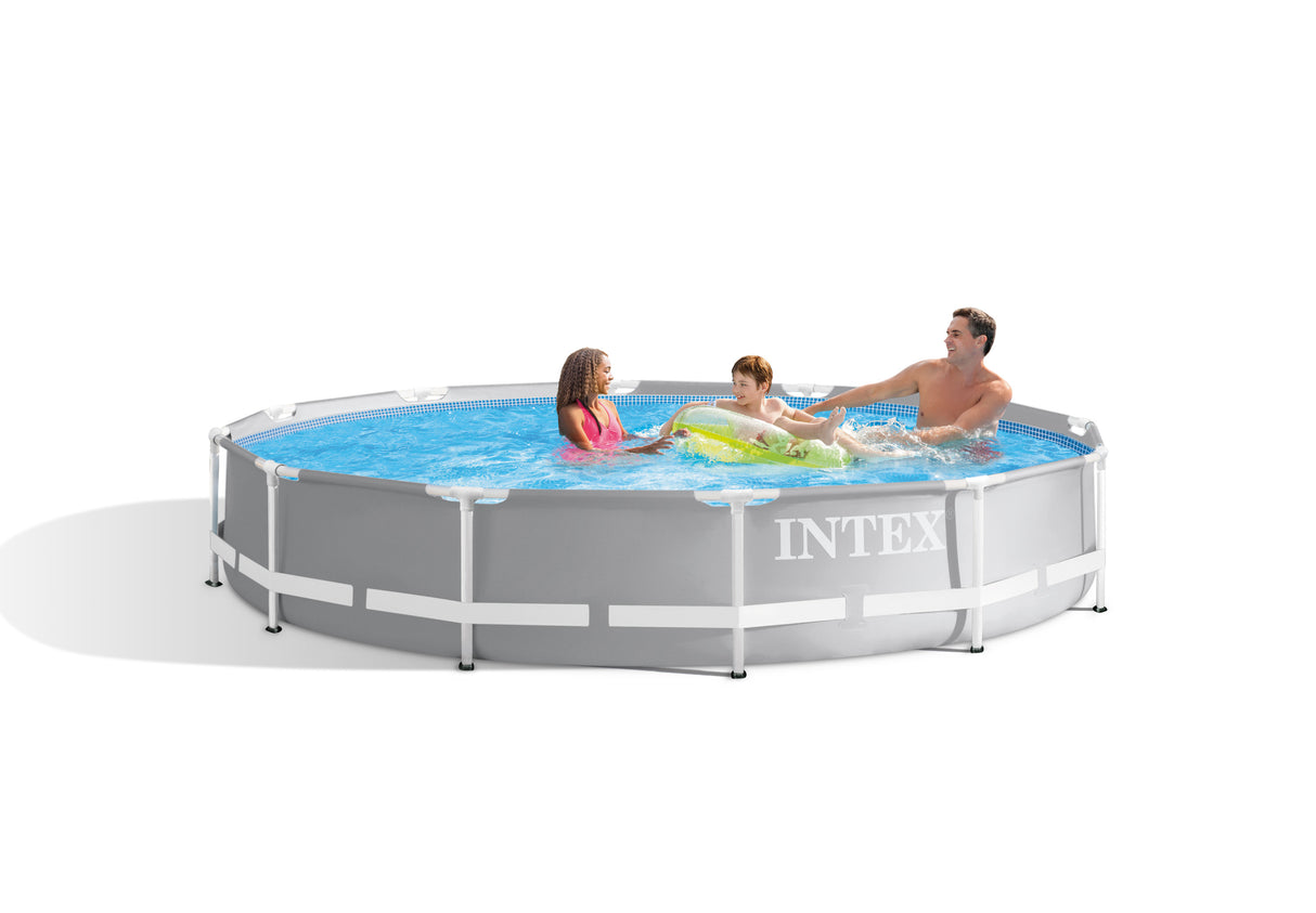 Round above ground metal frame swimming pool with filter pump