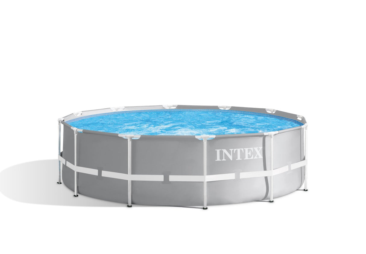 Round above ground frame swimming pool with safety ladder and filter pump