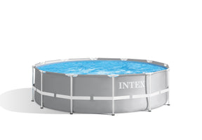 Round above ground frame swimming pool with safety ladder and filter pump