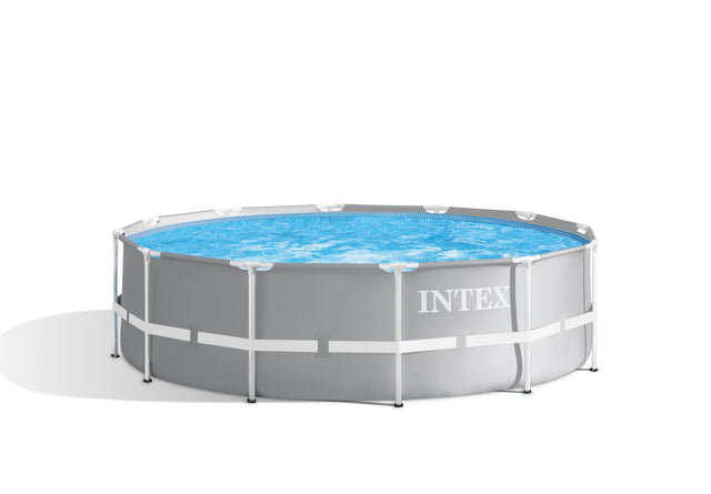 Round above ground frame swimming pool with safety ladder and filter pump