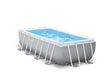 Deep rectangular above ground frame swimming pool with ladder and filter pump