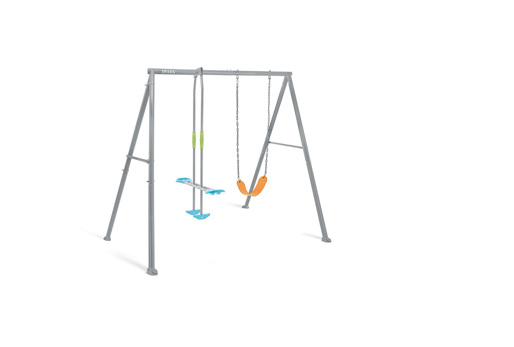 Two feature glider swing set outdoors