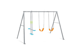 Three feature swing set with glider and two swings
